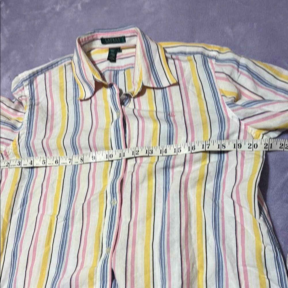 Lauren Ralph Lauren Linen Cotton Shirt L Striped Pink Yellow Blue Coastal - Picture 7 of 11